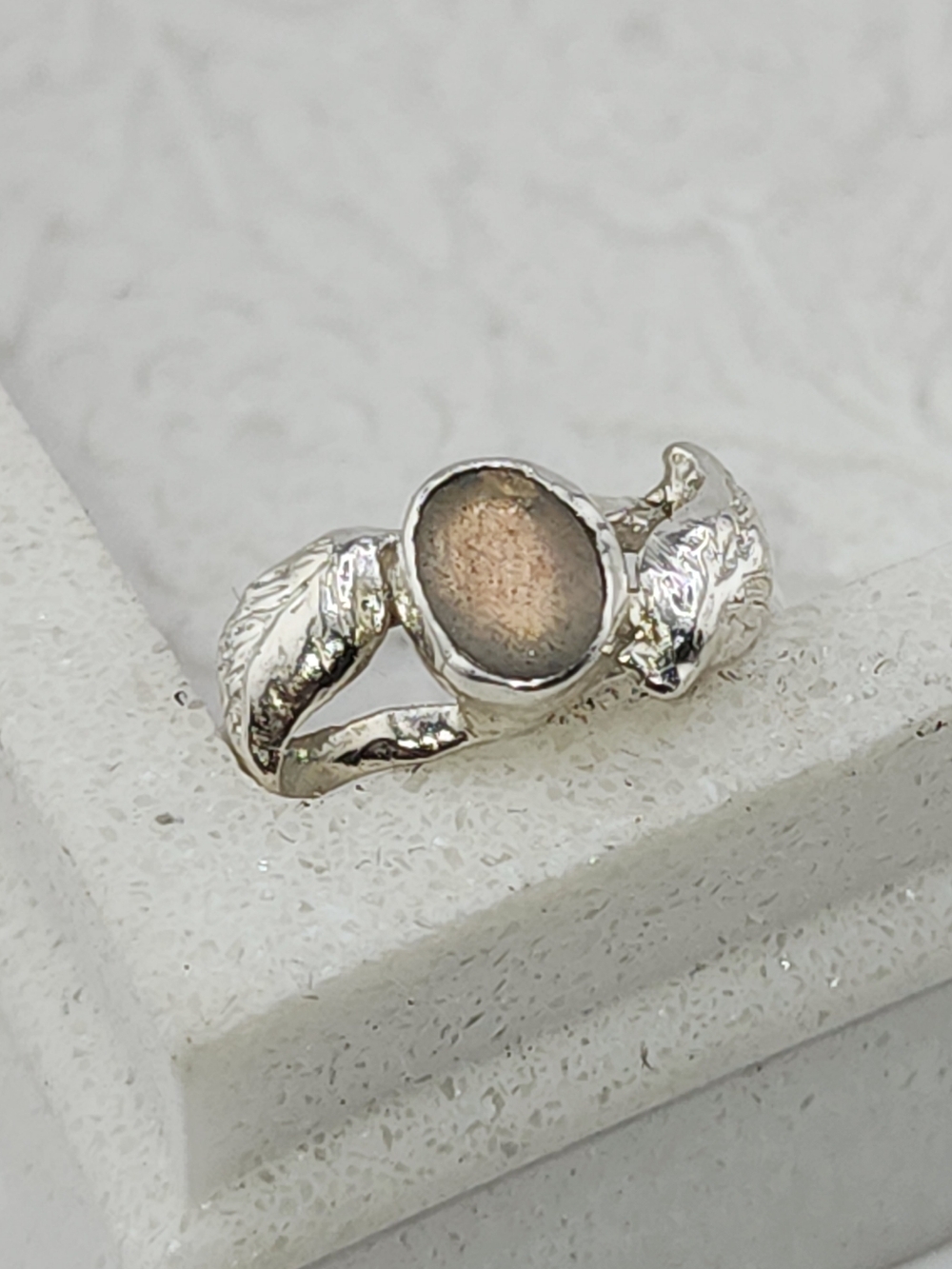 LABRADORITE RING HANDMADE WITH STERLING SILVER RECYCLED METAL SZ 7